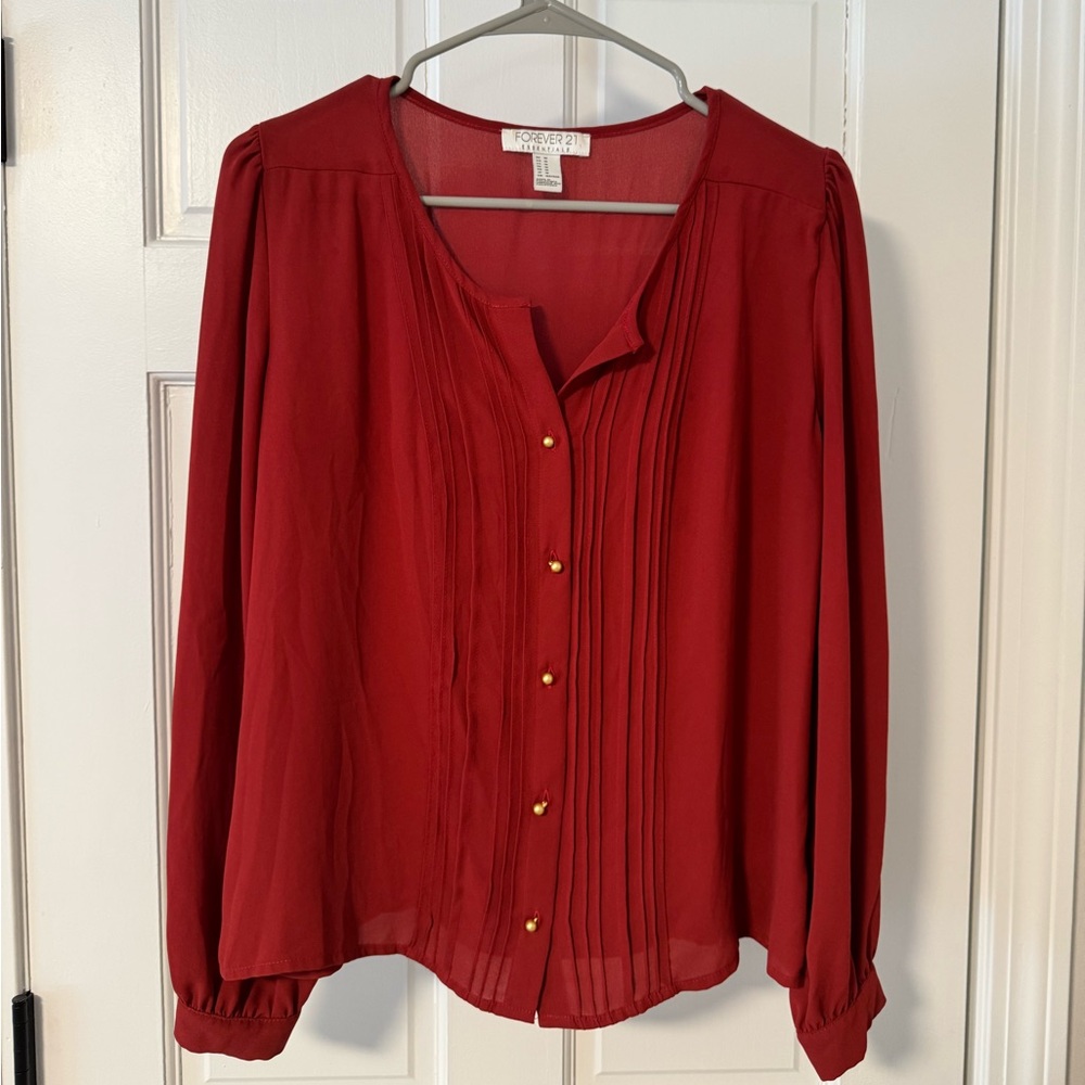 Forever 21 Women's Brick Red Button-Up Blouse